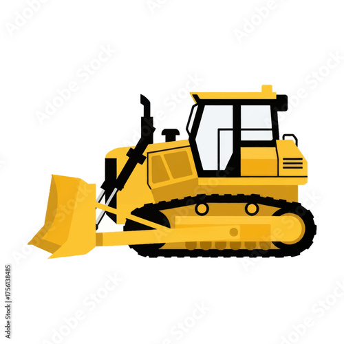 Yellow bulldozer heavy construction machinery vector illustration.