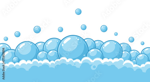 Floating Blue Bubble Bath Cartoon Illustration: Fresh, Clean Design for Hygiene Products, Children's Content, and Water-Related Graphics in Healthcare, Beauty, and Cleaning Industries. Use for Animate