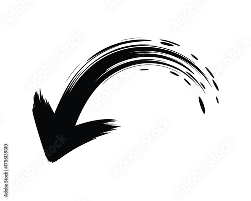 Black silhouette brush stroke arrow vector illustration scalable graphic design element for downward direction vector illustration white background