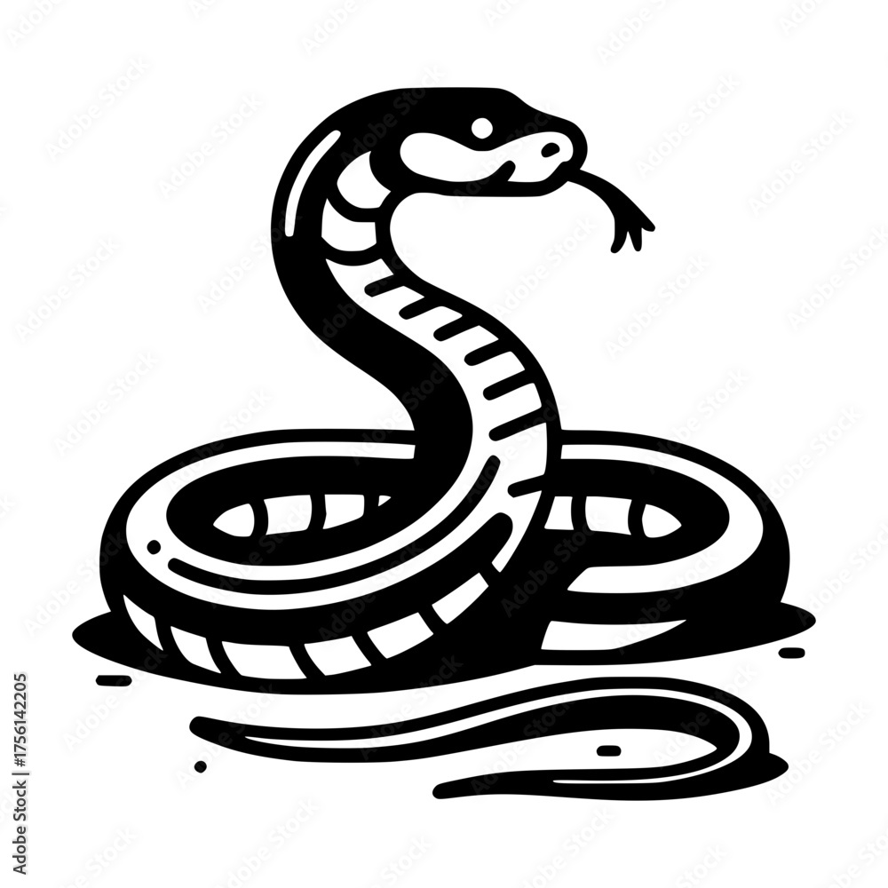 Naklejka premium Serpentine Silhouette: An elegant illustration of a sleek snake, coiled and ready, its silhouette a testament to nature's artistry.