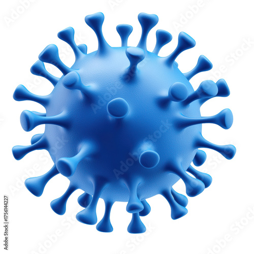3D Blue Virus Model Illustration. Representation Of Viral Structure And Infection Concept Isolated On Transparent Background