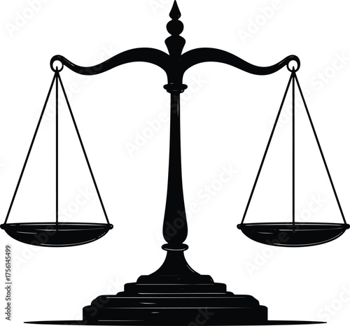 Elegant black and white illustration of the scales of justice symbol