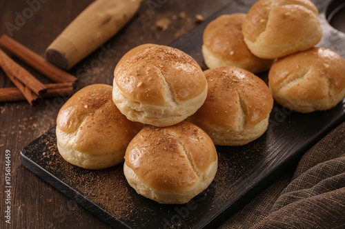 Sweetly baked buns displaye...