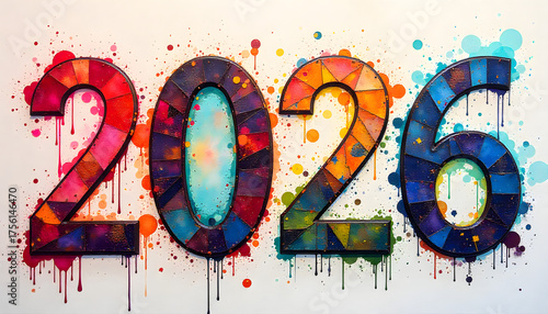 2026 Colorful Year: A vibrant display of the year 2026, painted with a kaleidoscope of colors. Each number is a unique expression of art.