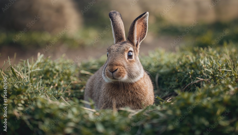 Obraz premium A Brown Hare Alertly Resting on Fresh Hay