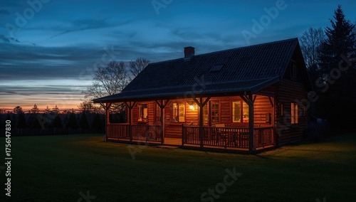 Nighttime view of a lit pri...