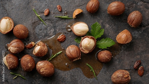Tasty macadamia nuts displa...