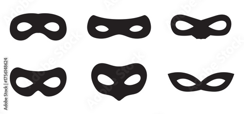 Different Mask silhouette isolated on transparent background Masquerade vector for apps or web party superhero carnival villain or burglar icon in flat. costume eye mask hidden person face