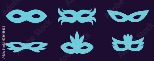 Different Mask silhouette isolated on transparent background Masquerade vector for apps or web party superhero carnival villain or burglar icon in flat. costume eye mask hidden person face