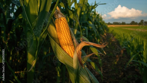 Sunlit golden maize ear nes...