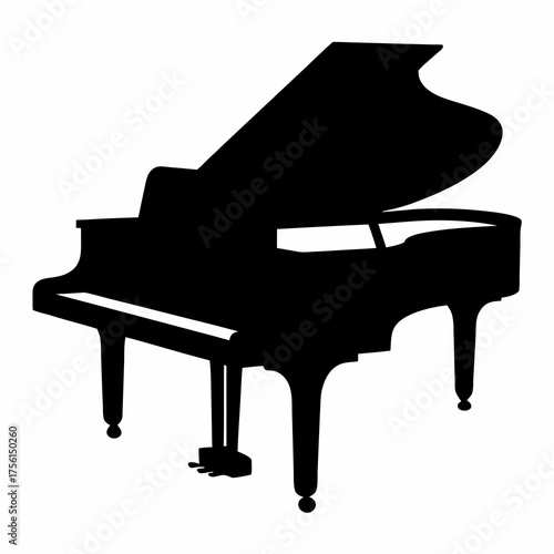 Black silhouette of a grand piano against a white background art