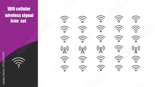 Wifi cellular wireless signal  icons set