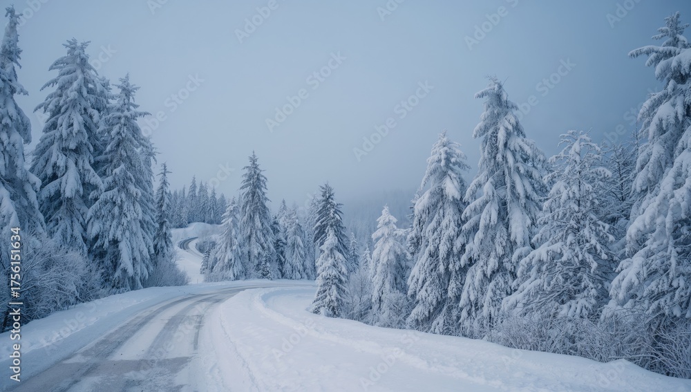 Obraz premium Stunning snowy landscape with trees blanketed in heavy snow
