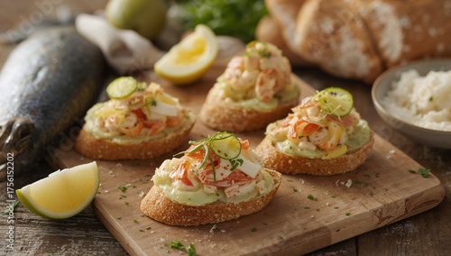 Crab-topped bruschettas wit...