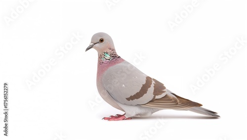 Grey pigeon on a plain whit...