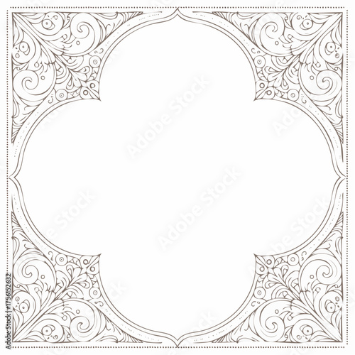 Ornate Gothic Quatrefoil Frame with Intricate Scrollwork.