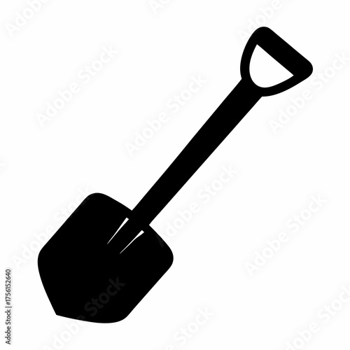 Stylized Black Shovel with a Short Handle on a White Background