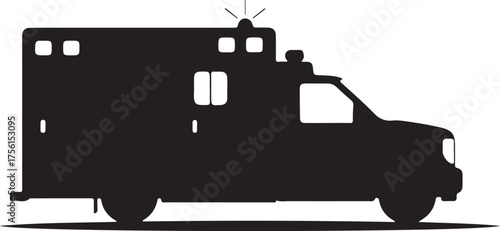 A sleek black ambulance silhouette ready to provide life-saving support. Perfect for medical, healthcare, and emergency service projects. Symbol of help, care, and rapid response.