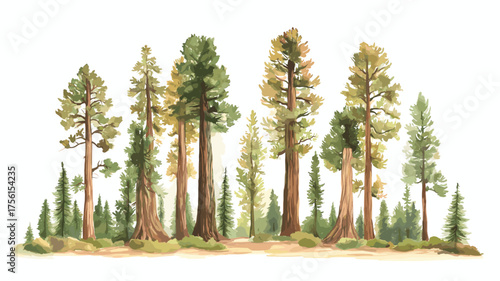 Sequoia National Park. Sequoia National Park hand drawn watercolor illustration