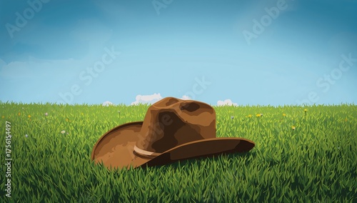 Western Hat Resting on Gree...