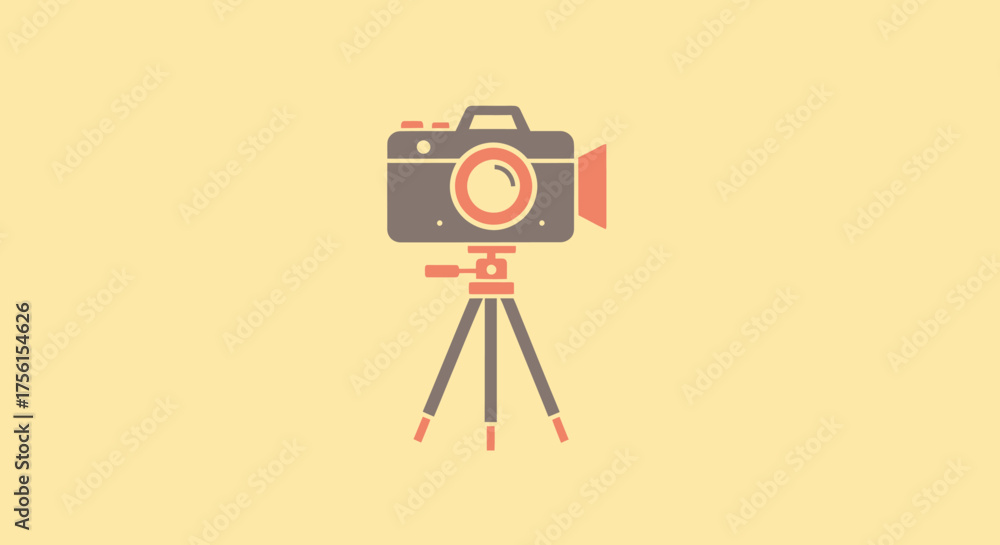 Fototapeta premium Vector illustration of a camera on a tripod against a neutral background