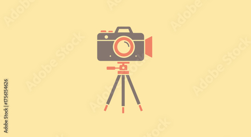 Vector illustration of a camera on a tripod against a neutral background