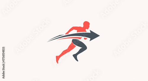 Silhouette of a runner in red/grey with an arrow indicating direction and speed