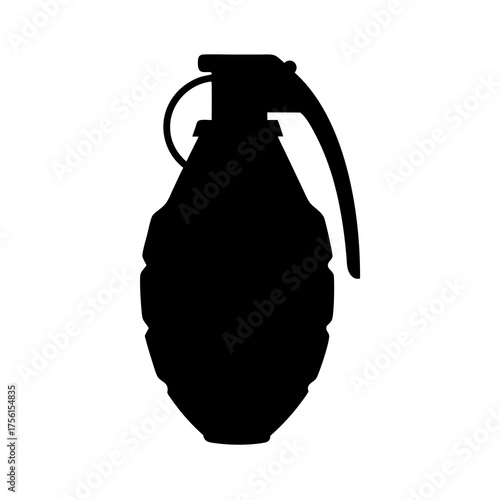 A Simple Black Silhouette of a Hand Grenade, Isolated on White