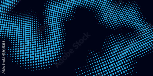 Abstract global business vector design featuring a halftone world map pattern illustration with light dots and black texture backdrop
