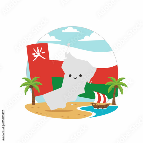 A cute flat design illustration of Oman