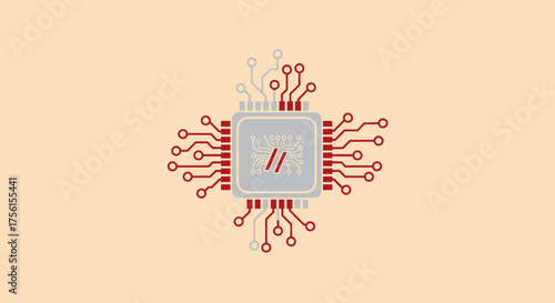 Stylized illustration of a central processing unit with circuitry radiating from a square core