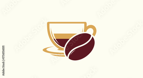 A coffee cup with coffee and a bean, a stylish minimalistic illustration, on a neutral background