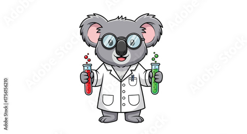 Cute Koala Scientist Mascot Holding Test Tubes