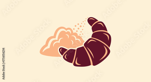 A stylized croissant with a cloud and dots on a cream-colored background