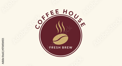 A logo featuring a coffee bean with steam rising, surrounded by "COFFEE HOUSE" text