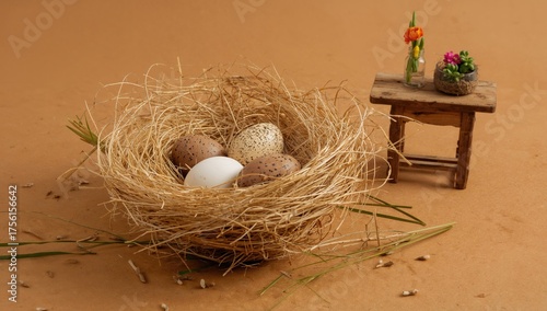 Quail eggs resting in a str...