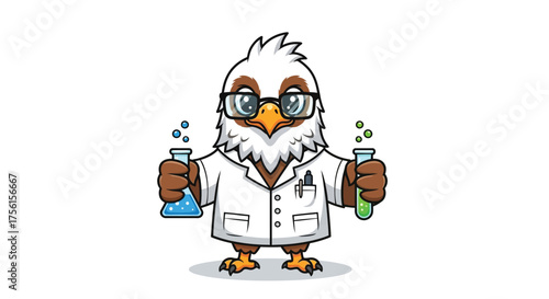 Cute Eagle Scientist Mascot Holding Test Tubes