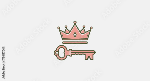 A stylized illustration shows a crown above a key, both with a rose and green outline