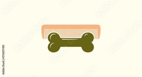 A cartoon dog bone beneath a comb, set against a neutral background