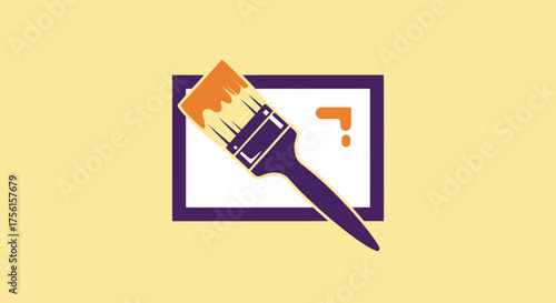 Vector illustration of a paintbrush partially painting a white rectangle on a yellow background