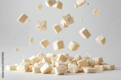 Raw tofu cubes tumbling aga...