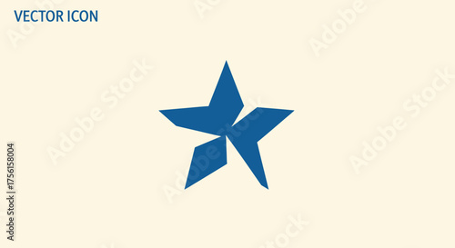 A stylized blue star icon with broken edges on a cream-colored background. Vector art