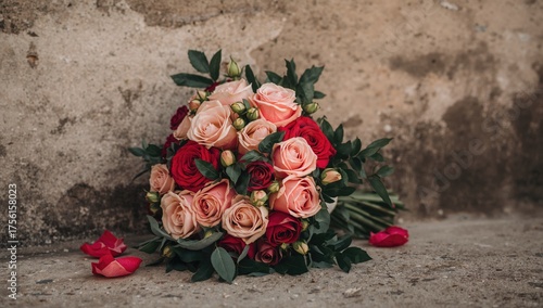 A bunch of roses resting ag...