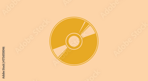 A golden-yellow compact disc graphic sits centered against a muted peach background
