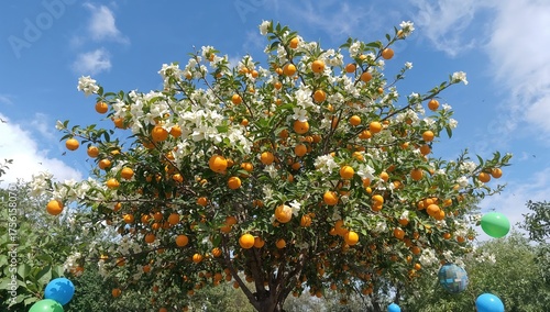 A blossoming orange tree in...