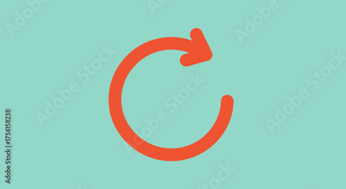 Red arrow curving clockwise on a turquoise backdrop. Simplified, minimalist style