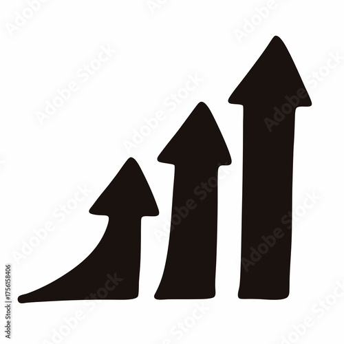 Black growth chart arrow illustration showing upward trend on a white background