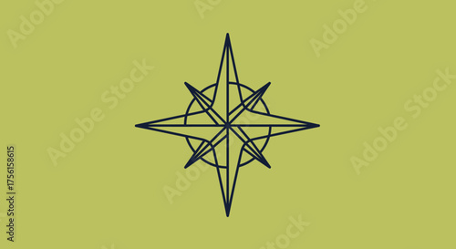 A dark navy compass rose within a circle on a light green-gold backdrop