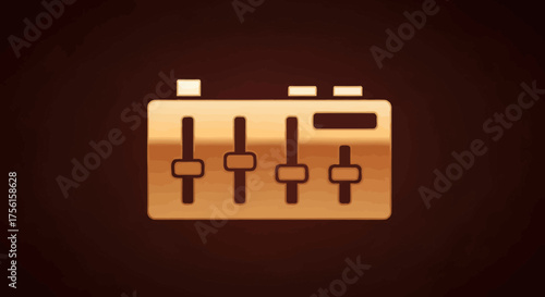 A gold-colored audio mixer icon against a dark brown background. Simple flat design