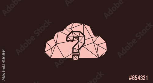 A geometric cloud, question mark within, on a dark backdrop. Digit code at bottom